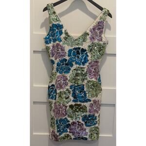 Vintage Gene Shelly's Boutique Internationale Womens Sequin Dress 8 Floral Mini